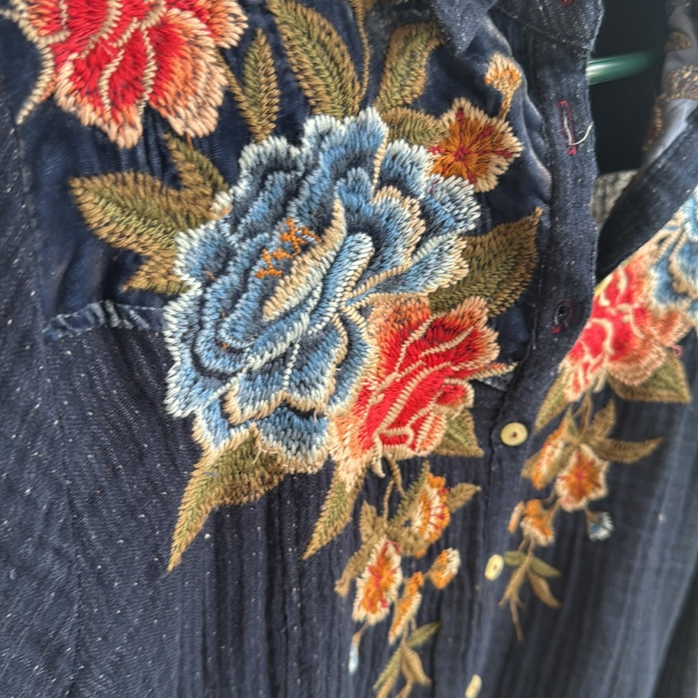 Johnny Was Workshop Button Down Blue Blouse - image 5